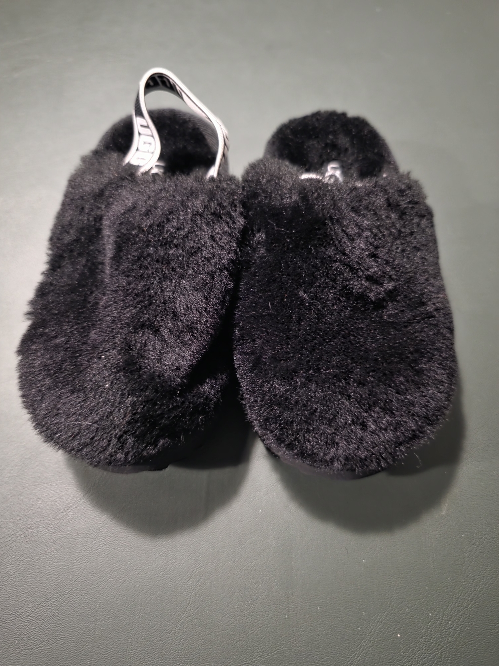 UGG Kids Black Faux Fur Slip-On Slippers